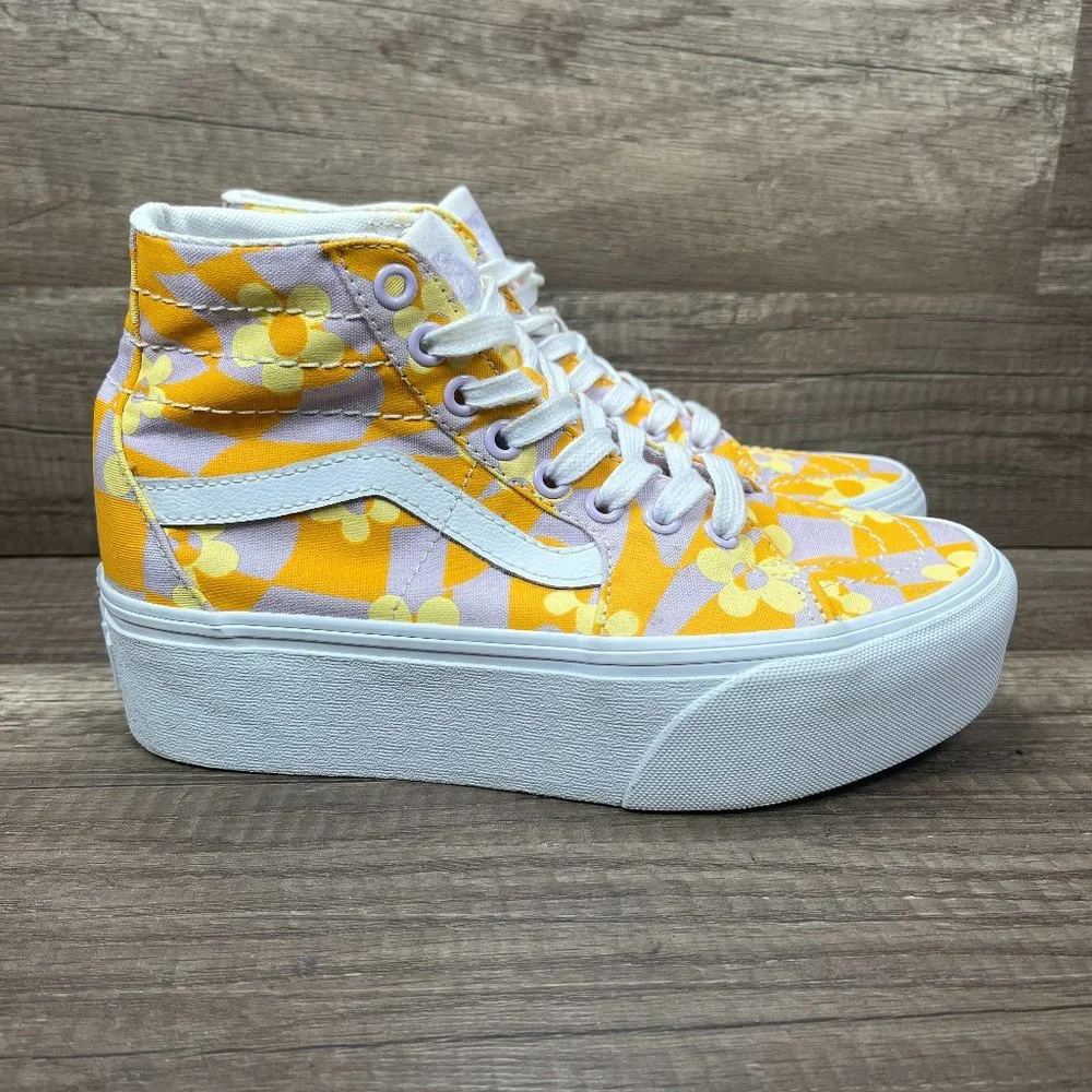 Vans Platform Flowers Yellow Purple Womens US Size 6 EUR 36 721356 Sneakers